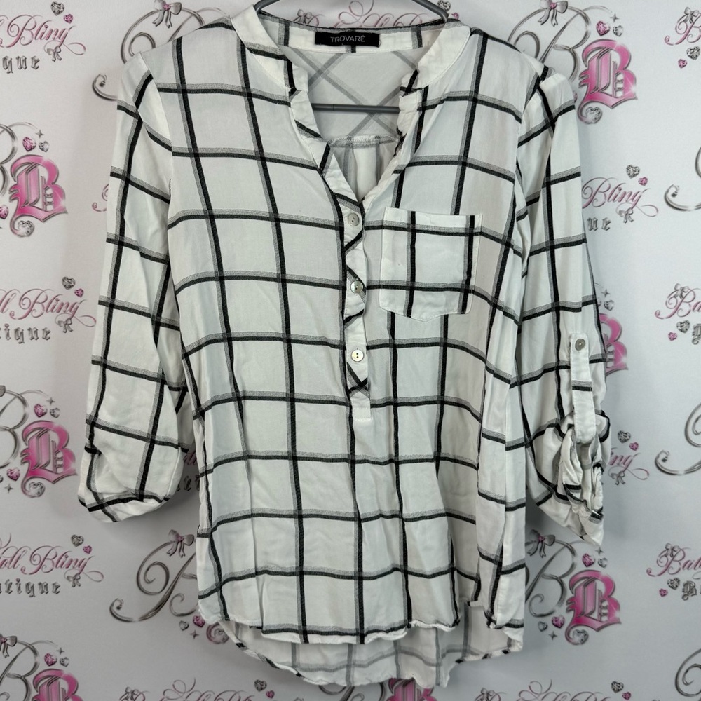 Trovare shirt plaid Chic Black grey White Grid Button Down Shirt buttons pocket